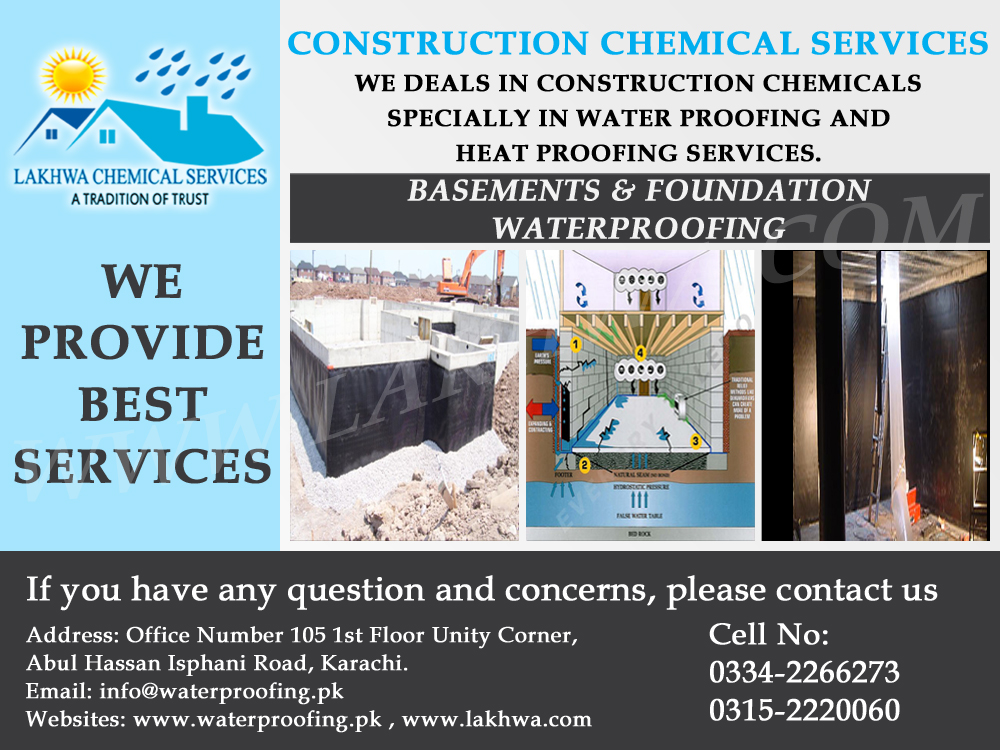 Waterproofing in basement in pakistan | construction chemicals for basement in karachi | waterproofing in karachi | lakhwa chemical services